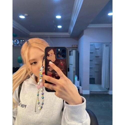 2021 Rose type Acrylic Bead Pink Heart Smile Mobile Phone Chain Cellphone Strap Anti-lost Lanyard for Women Summer Jewelry