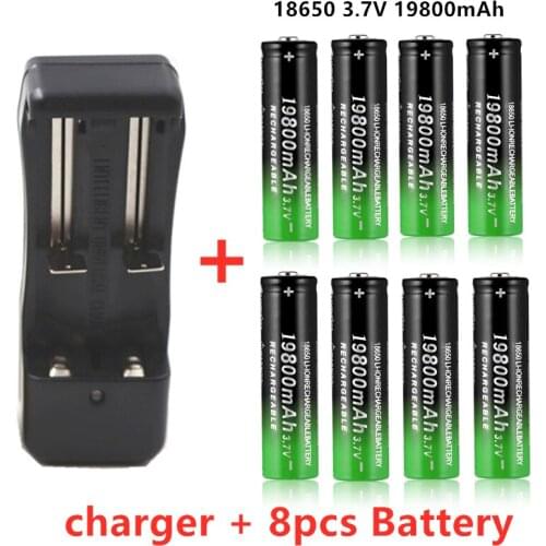 3.7V 19800mAh18650 battery Li ion rechargeable battery 18650 batery +1pcs 18650 battery charger