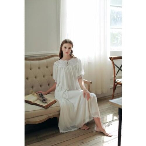 Free Shipping 2016 New Summer Princess Womens White Nightgown Long Sleepwear Vintage Chiffon Pijamas roupao feminino