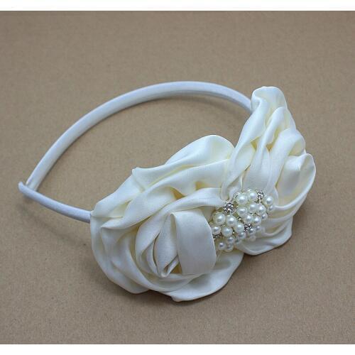 Baby satin rosette flower HairBand ivory flower with rhinestone Headband wedding Children Girls Hair Accessories 12pcs