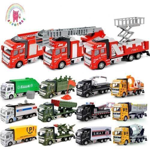 Childrens 1:48 Alloy ABS Inertial Return Model Simulation Vehicle Fire Engineering Military Rescue Vehicle Die-casting Toy Set