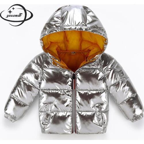 4-11y Kids Parkas Jacket Winter Boys And Girls Coats Clothing Hooded Solid Color Glossy Thicken Children Outerwear Clothes H55