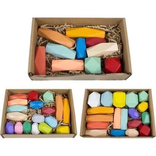 Children Montessori Wooden Colored Stone Building Block Educational Toy Creative Stacking Game Wooden Toy Gift