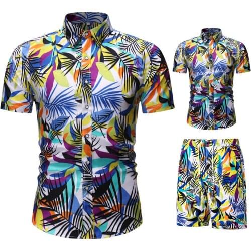 Mens Hawaiian Sets Floral Casual Button Down Short Sleeve Hawaii Shirt Suit Summer Beach Two Piece Set Men Camisa Masculina 3XL