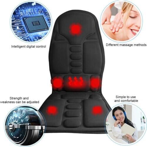 Electric Massage Cushion Car Mat Heating Back Leg Waist Vibrate Massager Acupressure for Home Chair 3 Intensity 8 Modes