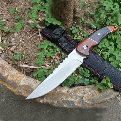 Fixed Blade Knife Free shipping Full Tang 7CR17MOV Stainless Steel camping Straight Knife wood Handle Tactical Hunting Knife