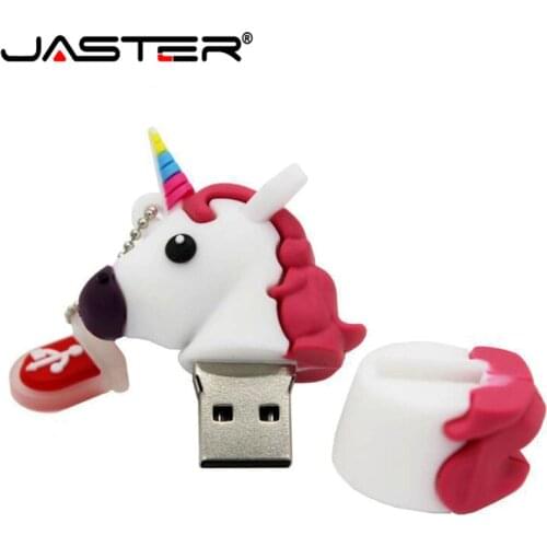 JASTER New Style Cartoon Unicorn Pen Drive 64gb 32gb usb flash drive cute horse pendrive real capacity 4gb 16gb memory stick