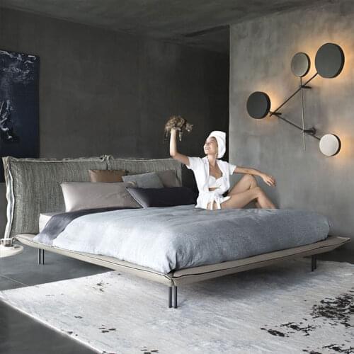 Italian minimalist leather bed modern luxury bed simple atmosphere high grade master bedroom 2m 2.2m large bed leather bed