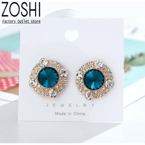 Grandmother Green Round Stud Earrings For Girl Women Office Lady Wedding Party Jewelry mosaic Clear Zircon Crystal Earrings