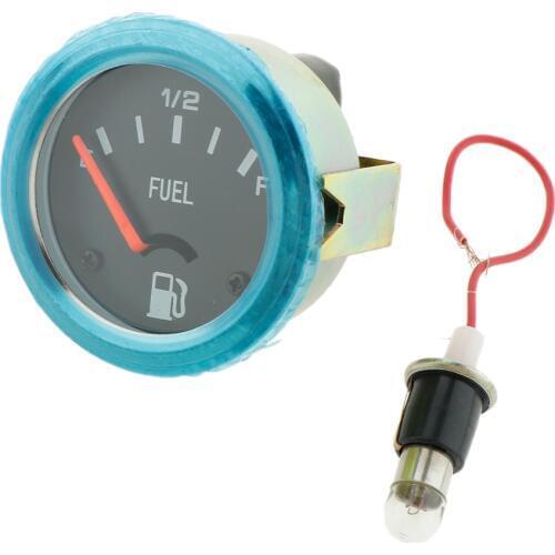 2inch / 52mm Mechanical Car Fuel Level Gauge E-1/2-F 12V DC, Black Face Gauge with Clear Lens, White Figures and Red Needle
