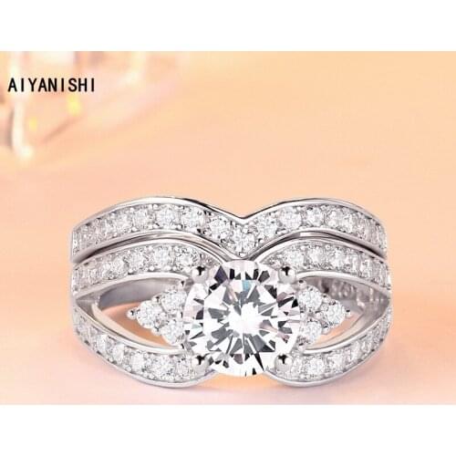 AIYANISHI Fashion925 Sterling Silver Wedding Ring Set Round Finger Ring Set for Women Silver Engagement Bridal Band Ring Jewelry
