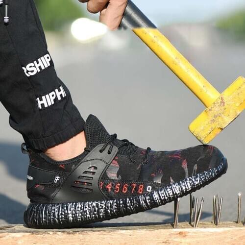 Mens Safety Shoes Lightweight and Breathable Mens Steel Work Shoes Camouflage Anti Smashing Anti Piercing Work Boots Wholesale