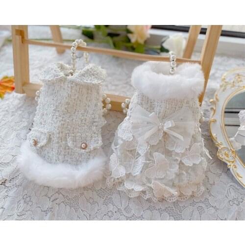 Handmade Dog Clothes Pet Coat Dress Classic Tweed Warm Fur Collar Butterfly Skirt Gentlewoman C Style Couples Outfit Poodle