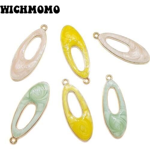 New Fashion 6pcs/bag 37*14MM Zinc Alloy Candy Colors Drop Oil Oval Charms Pendants DIY Jewelry Necklace Earring Accessories