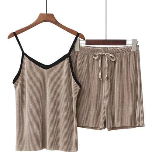 Ice Silk Sexy Sling Shirt + Shorts Two Piece Set New Summer Pajamas Women Thin Cool Girls Sleepwear Pijamas Suit Home Clothes