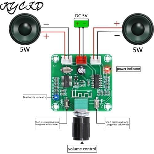 PAM8403 Bluetooth 5.0 Amplifier Board 5W*2 Stereo Audio AMP DC 5V with Volume Control Mini Speaker Sound System XH-A158