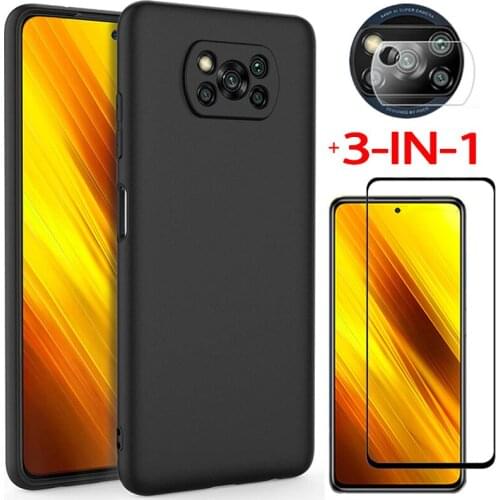 Poco-x3 nfc,glass + tpu case for poco x 3 nfc soft anti-shock phone cases pocophone f3 xiaomi poco x3 pro cover poco x3 nfc case