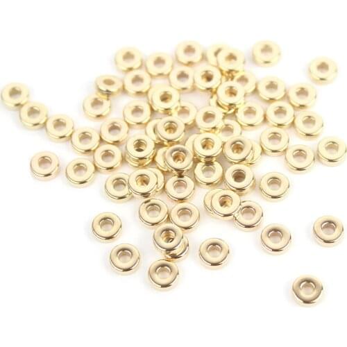 Potosala 100Pcs 6mm Metal Spacer Beads Flat Round Loose Beads KC Gold Color Hole-2mm For DIY Bracelet Necklace Jewelry Making