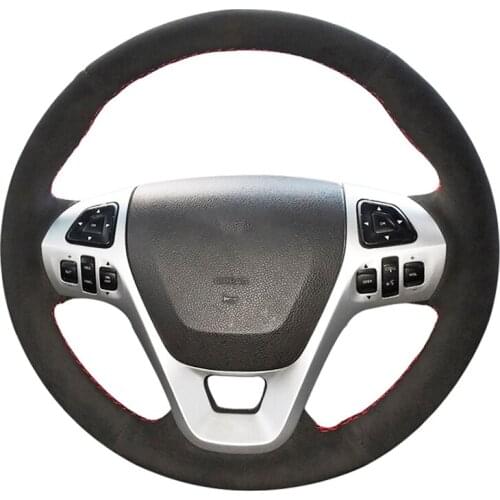 Hand-stitched Black Suede No-slip Car Steering Wheel Cover for Ford Explorer 2011-2019 Taurus 2013-2019 Edge 2011-2014 Flex 2013