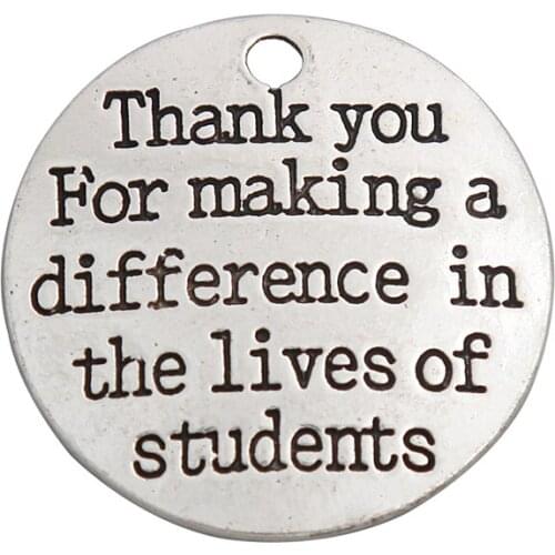 RAINXTAR Alloy 25mm Thank you for making a difference in the lives of students Round Message Charms 10pcs AAC060