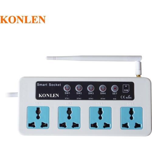 Remote GSM Socket Outlet Switch Relay 4 Ways Power Sockets Controller via SMS Call Timing Smart Home Control