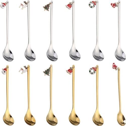 Stainless Christmas Spoon New Year 2021 Xmas Party Table Ornaments Coffee Spoon Christmas Decorations for Home Navidad Noel Gift