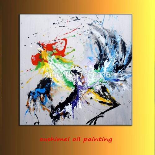 Pure Handmade Abstract Animal Oil Painting on Canvas for Living Room Decoration Hand Painted Knife Cock Painting on Canvas