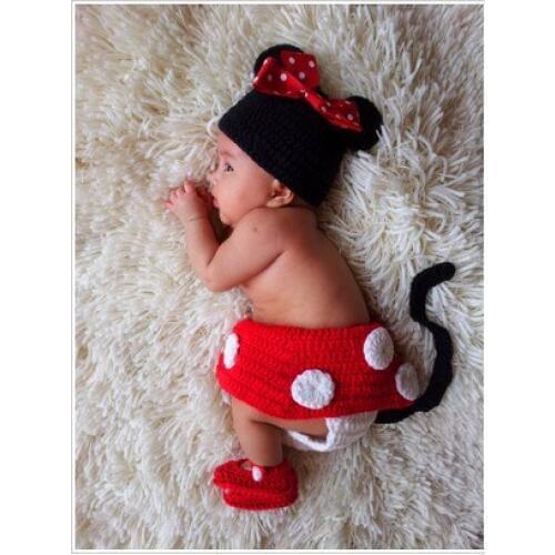 Cartoon newborn hat , baby hat ,Diaper Cover with Short skirt baby Set newborn crochet Photography Prop 0-1m,3-4m