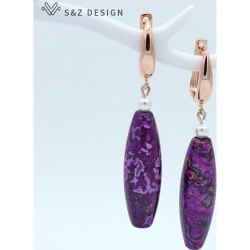 S&Z Long Nature Map Stone Horse Eye Dangle Earrings 585 Rose Gold Pearl Ethnic Eardrop Temperament Vintage For Women Jewelry