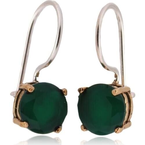 925 Sterling Earrings with Green Zircon Stone and Circular Design