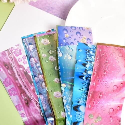 Mixed 16 Designs Waterdrop Foil for Nail Slider Holographic Blue Green Pink Bubble 3D Trnasfer Sticker Sets on Nails Manicure