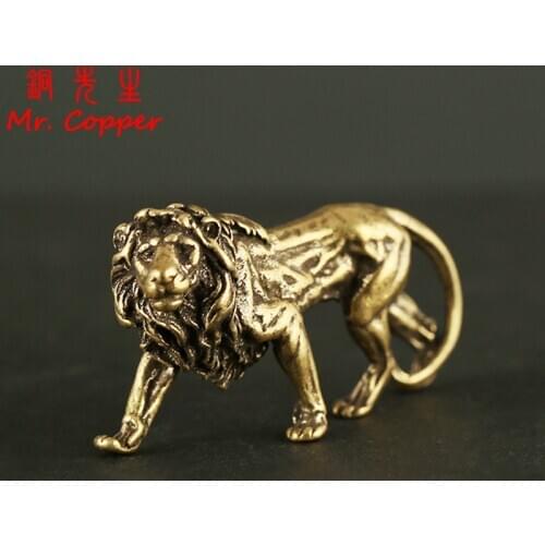 Retro Copper Lion Figurines Miniature Desktop Decoration Ornament Brass The King of Grassland Animal Statue Home Decor Accessory
