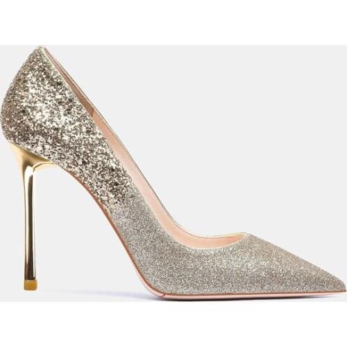 Free shipping fashion women pumps silver glitter strass pointy toe stiletto heels bride wedding shoes 10cm 3 color big size 42