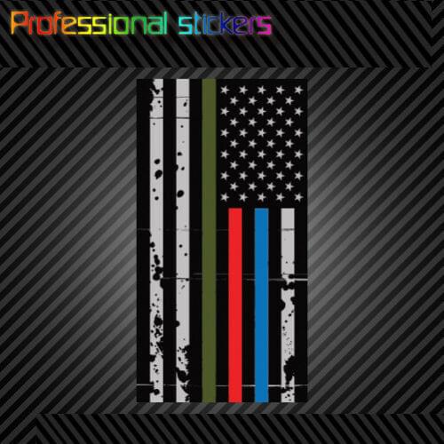 Vertical Tattered Thin Blue Line Flag Sticker Military Firefighter Police Stickers for Car, RV, Laptops, Motorcycles