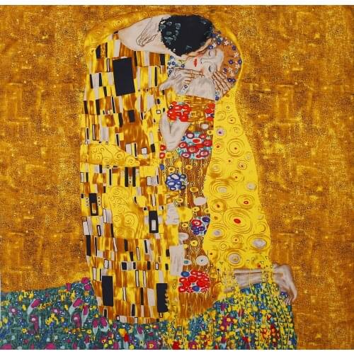 Spring Square Scarf for Women Design Oil Painting Kiss Print Twill Silk Hair Band Foulard Female Neckerchief Lady Bandana