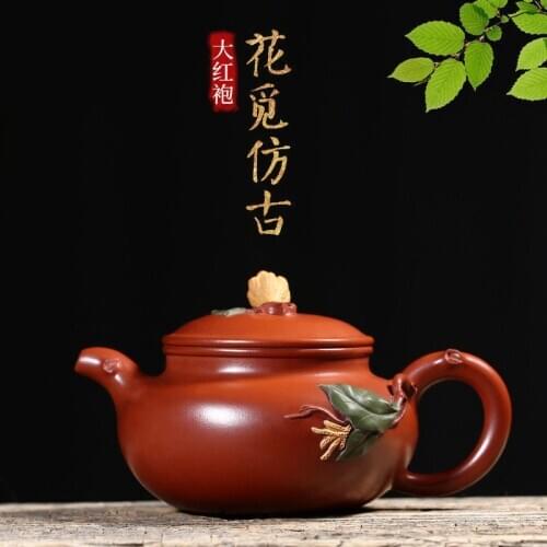 Yixing raw ore purple clay teapot master pure handmade tea set home office Kungfu teapot flower looking for antique