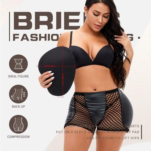 Women Butt Lifter Shapewear Plus Size PU Leather Mesh Splicing Sexy Padded But Booster Hip Enhancing Pads Boxer Shorts Underwear