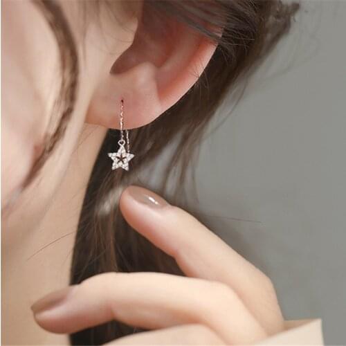 925 Sterling Silver Crystal Star Charm Stud Earring For Women Girls Party Jewelry Pendientes Accessories eh1044