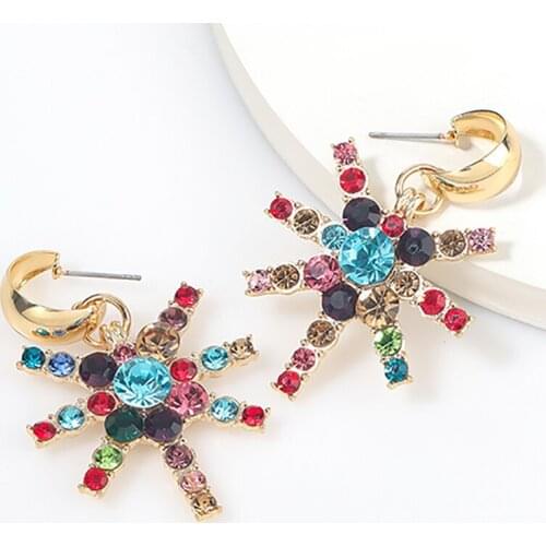 ZHINI Korean Statement Colorful Crystal Earrings For Women Simple Snow Dangle Drop Earring Rhinestone Wedding Jewelry Gift