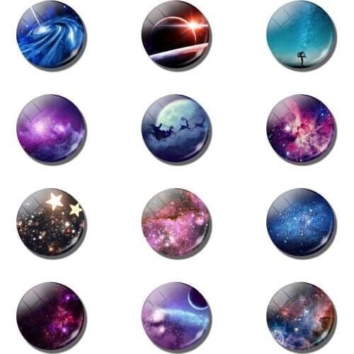 Starry space fridge magnet nebula universe glass convex circular fridge magnet message board refrigerator stickerhome decoration