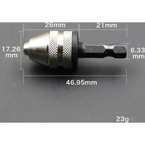 1pc Keyless Drill Chuck Screwdriver Impact Driver Adapter 1/4 '' Hex Shank Drill Bit Tool Sliver Black Color