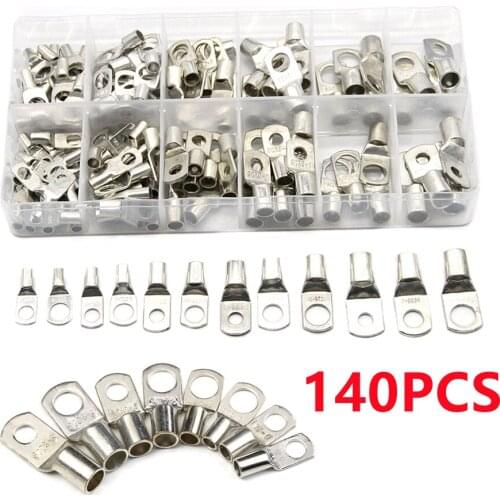 140PCS SC Bare Copper Cable Lugs Ring Seal Wire Connectors Cable Battery Crimp Soldered Terminals Kit Suit SC10-6 SC16-8 SC25-8