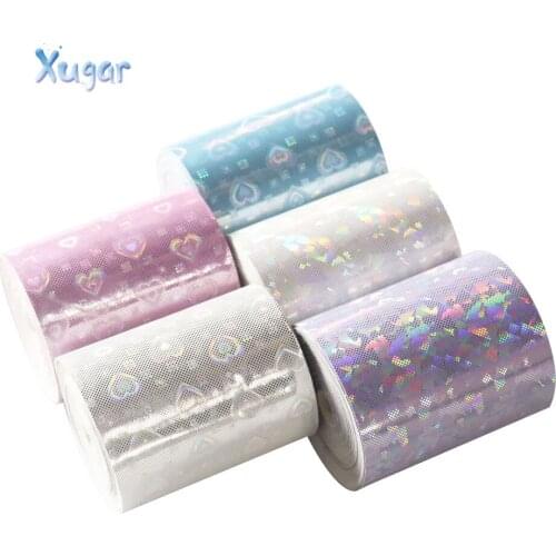 Xugar 2Yards 3"(75mm) Laser Ribbon Love Pattern Printed Ribbon For DIY Hair Bows Bags Materials Gift Wrapping Sewing Accessories