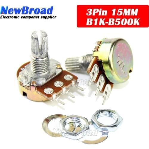 30pcs WH148 B1K B2K B5K B10K B20K B50K B100K B500K 3Pin 15mm Shaft Amplifier Dual Stereo Potentiometer 1K 2K 5K 10K 50K 100K