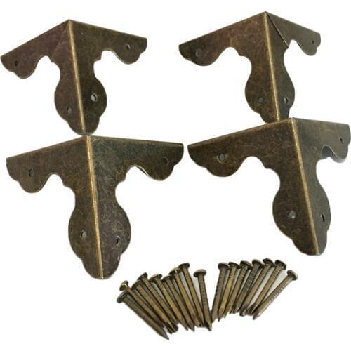 4pcs Vintage Brass Edge Guard Wooden Box Table Cabinet Trunk Corner Protector Solid Metal Furniture Decor
