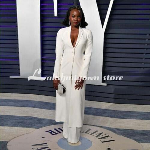 White Two Pieces Mother of the Bride Suits Peaked Lapel Ankle Length Formal Dress with Jacket Satin Outfit for Women