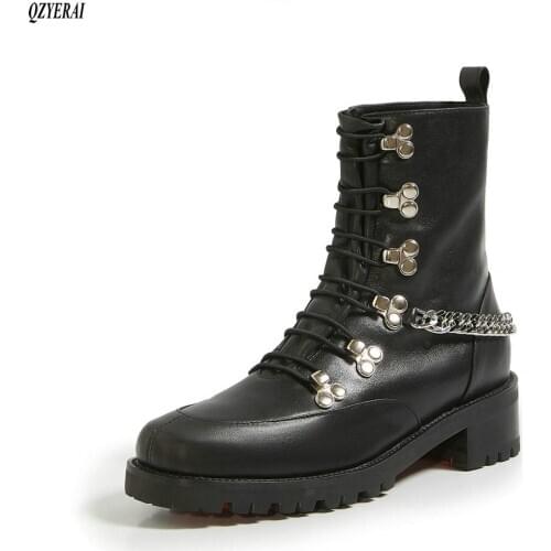 Punk Boots Women Genuine Leather Ankle Boots Female Motorcycle Boots Night Club Shoes Woman Platform Chunky Heels