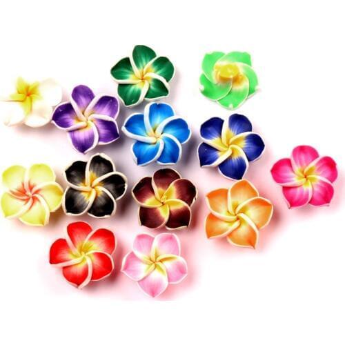 30Pcs 18mm Colorful Loose 3D Polymer Clay Beads Flower/Plumeria Cabochon Rubra Design For Scrapbooking DIY Jewelry Making