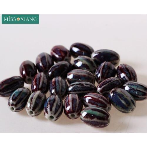 10pcs/lot Oval Shape Ceramic Beads Forest Green Watermelon DIY 2.8mm Hole Beads for Weave Necklace Bracelet Jewelry Making