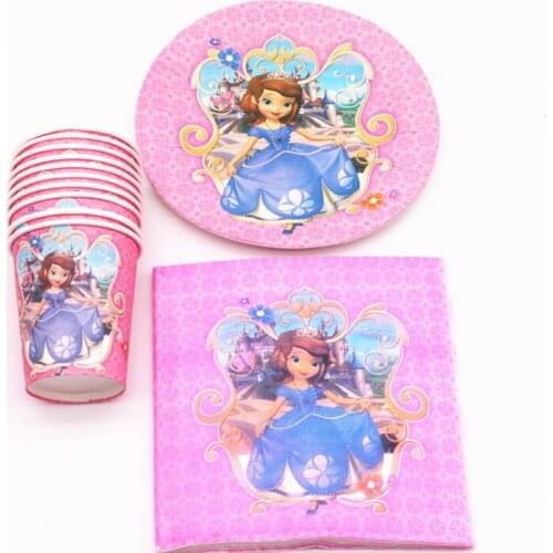 Cartoon Disney Sofia Princess Theme Kids Mask Birthday Pack Event Party Decoration Boxes Plates Baby Shower Tableware Supplies